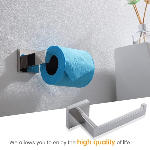 4-Piece Polished Chrome Bathroom Hardware, Towel Ring, Toilet Paper Holder, 2 Towel Hook, Stainless Steel, Wall Mounted