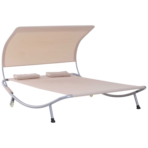 OUTSUNNY  " 79"" Outdoor Lounge Chair With Canopy, Double Garden Chaise Lounger Hammock Bed, Relaxing Sleeping Daybed W/ Pillow And Wheels, Sand"