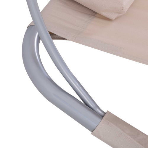 Outsunny 79" Outdoor Lounge Chair with Canopy, Double Garden Chaise Lounger Hammock Bed, Relaxing Sleeping Daybed w/ Pillow and Wheels, Sand