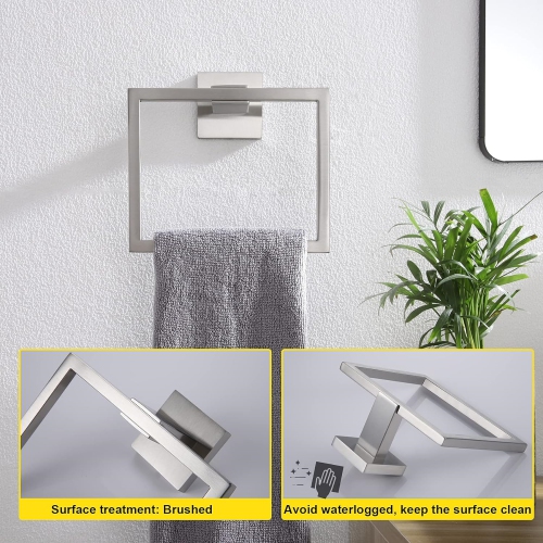 4-Piece Brushed Nickel Bathroom Hardware, Towel Ring, Toilet Paper Holder, 2 Towel Hook, Stainless Steel, Wall Mounted