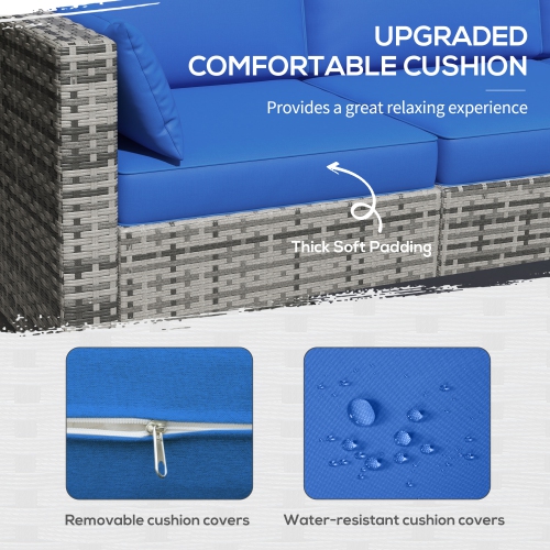 Outsunny Three-Seater Outdoor Sofa with Cushions, PE Rattan Conversation Patio Wicker Couch Furniture with Pillows for Garden, Poolside, Deck,