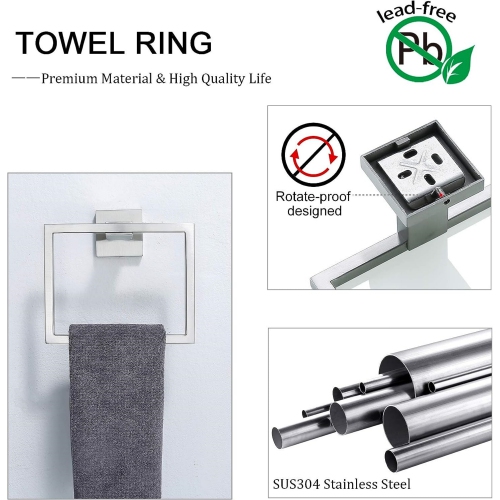 5 Pieces Brushed Nickel Stainless Steel Bathroom Hardware Set, Includes 23.6 Inch Towel Bar, 1 Towel Ring, 1 Toilet Paper Holder, 2 Towel Hook, for