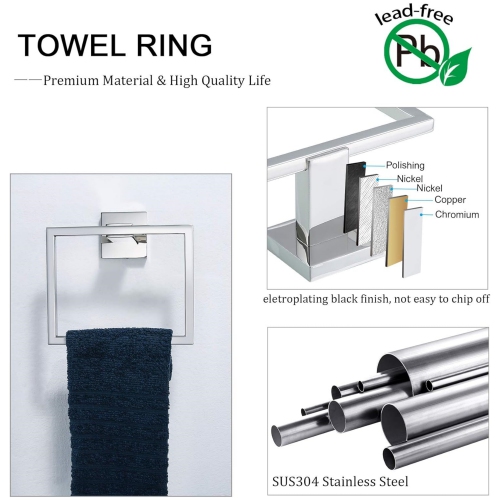 5 Pieces Polished Chrome Stainless Steel Bathroom Hardware Set, Includes 23.6 Inch Towel Bar, 1 Towel Ring, 1 Toilet Paper Holder, 2 Towel Hook, for