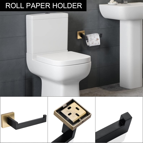 5 Pieces Matte Black and Brushed Gold Stainless Steel Bathroom Hardware Set, Includes 23.6 Inch Towel Bar, 1 Towel Ring, 1 Toilet Paper Holder, 2