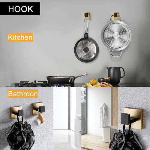 5 Pieces Matte Black and Brushed Gold Stainless Steel Bathroom Hardware Set, Includes 23.6 Inch Towel Bar, 1 Towel Ring, 1 Toilet Paper Holder, 2