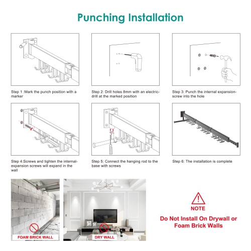 J Shape Hooks Hanger Rack Wall Mounted Clothes Drying Rack, 103cm Folding Retractable Laundry Clothing Rack