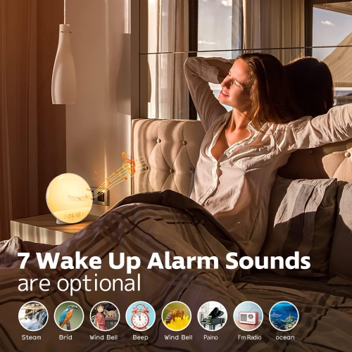 Sunrise Alarm Clock for Restful Mornings - 7 Colors Night Light, Wake Up Light with Sunrise/Sunset Simulation, Dual Alarms & Soothing Sounds, Snooze