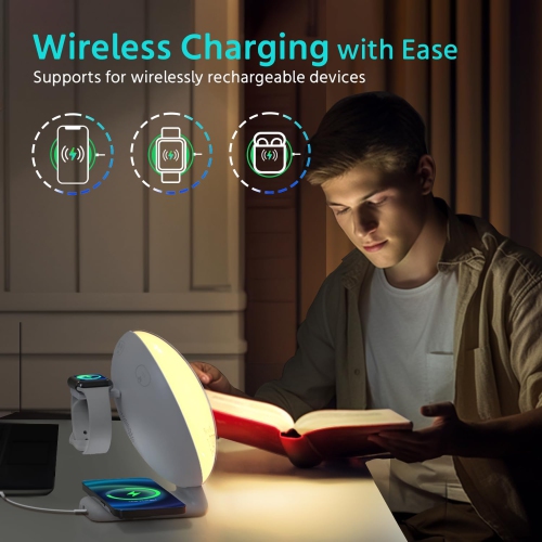 Smart Sunrise Alarm Clock with Wireless Charging, Alexa & App Control, White Noise Machine, Sleep Sounds, Nursery Night Light for Heavy Sleepers,