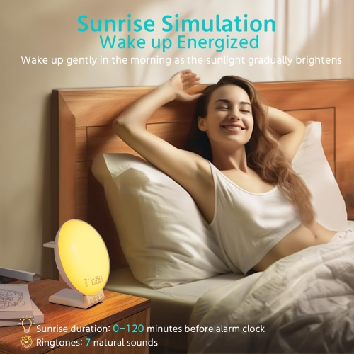 Smart Sunrise Alarm Clock with Wireless Charging, Alexa & App Control, White Noise Machine, Sleep Sounds, Nursery Night Light for Heavy Sleepers,