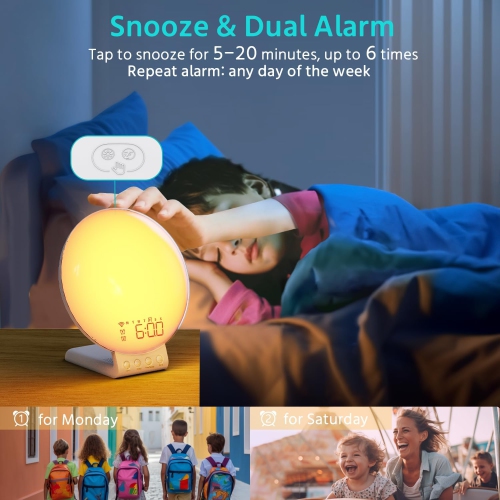 Smart Sunrise Alarm Clock with Wireless Charging, Alexa & App Control, White Noise Machine, Sleep Sounds, Nursery Night Light for Heavy Sleepers,