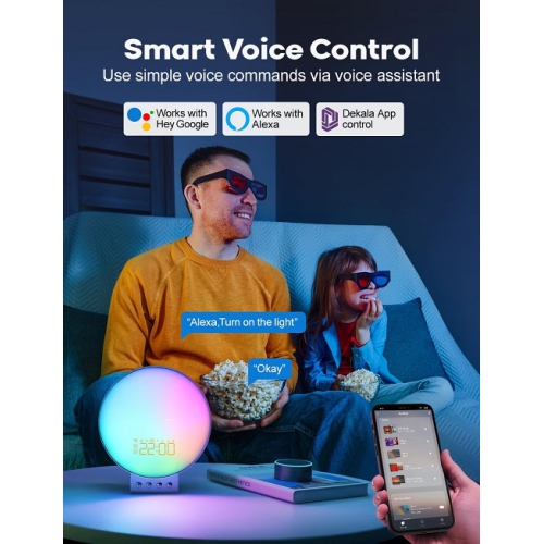 Smart Sunrise Alarm Clock with Wireless Charging, Alexa & App Control, White Noise Machine, Sleep Sounds, Nursery Night Light for Heavy Sleepers,