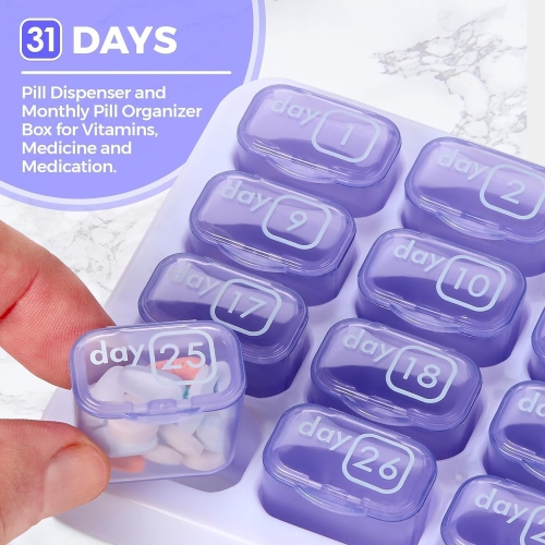 Monthly Pill Organizer - 31 Day Pill Organizer with Large Removable Medication Pods, Portable Pill Case Box and Holder for Daily Medicine and