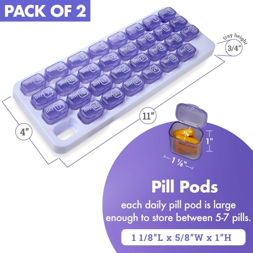 Monthly Pill Organizer - 31 Day Pill Organizer with Large Removable Medication Pod, Portable Pill Case Box and Holder for Daily Medicine and Vitamins
