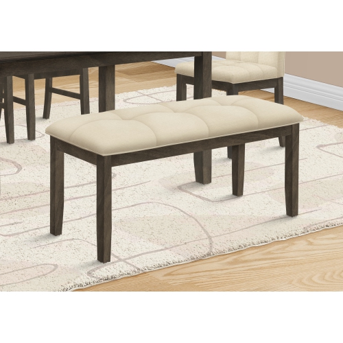 44" Rectangular Bench Cream Fabric and Grey Solid Wood
