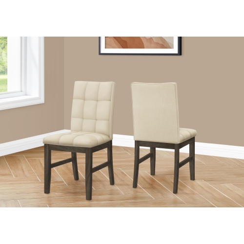 Set Of 2 37" Height Dining Chairs in Cream Fabric and Grey Solid Wood