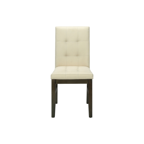 Set Of 2 37" Height Dining Chairs in Cream Fabric and Grey Solid Wood