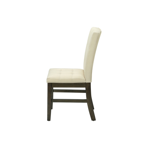 Set Of 2 37" Height Dining Chairs in Cream Fabric and Grey Solid Wood