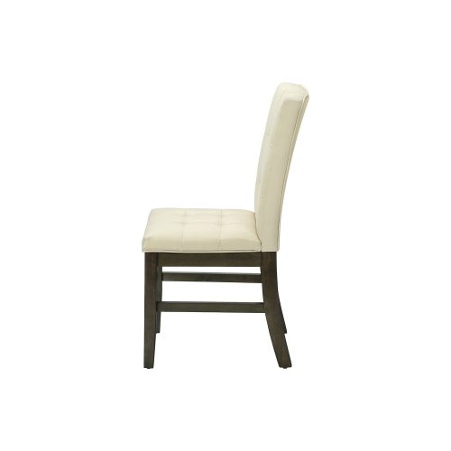 Set Of 2 37" Height Dining Chairs in Cream Fabric and Grey Solid Wood
