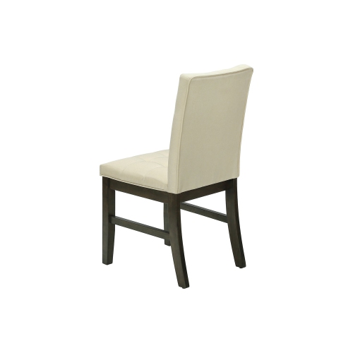 Set Of 2 37" Height Dining Chairs in Cream Fabric and Grey Solid Wood