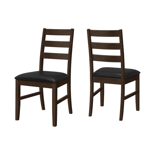 Set of 2 x 37" Dining Chairs in Brown Leather Look and Solid Wood