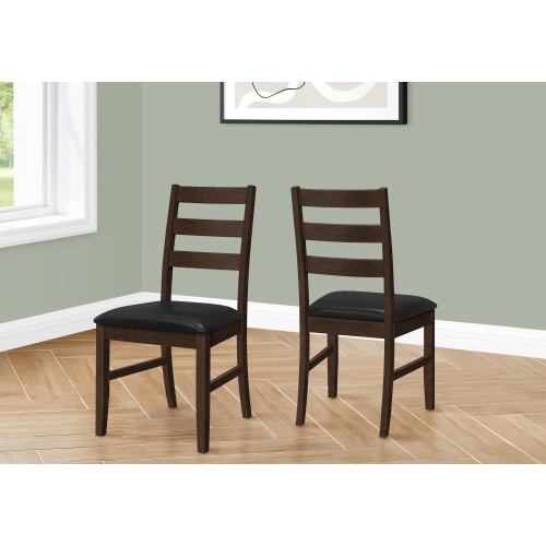 Set of 2 x 37" Dining Chairs in Brown Leather Look and Solid Wood