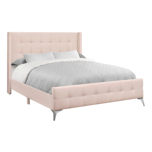 MYNE  Upholstered Queen Size Bed In Velvet With Chrome Metal Legs In Pink