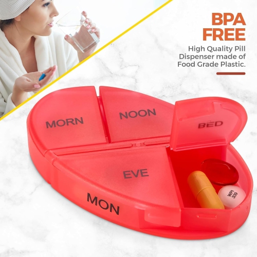 Medca – Organisateur hebdomadaire pour pilules, 1 distributeur, 7 compartiments empilables multicolores quatre fois Par jour, matin, midi, soir et