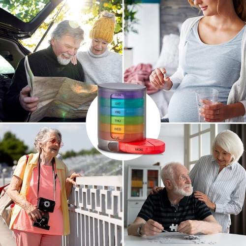 Medca – Organisateur hebdomadaire pour pilules, 1 distributeur, 7 compartiments empilables multicolores quatre fois Par jour, matin, midi, soir et
