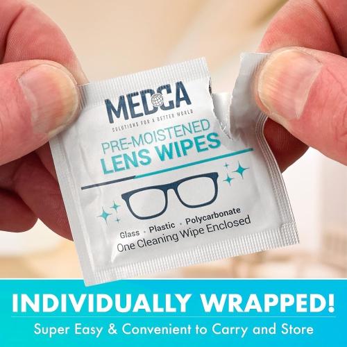 Medca Lens Cleaning Wipes - [210 Pack] Pre Moistened Cleansing Cloths and Individually Wrapped Eyeglass Cleaner Wipe Pads for Phones, Tablet Screens