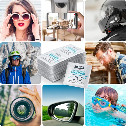 Medca Lens Cleaning Wipes - [210 Pack] Pre Moistened Cleansing Cloths and Individually Wrapped Eyeglass Cleaner Wipe Pads for Phones, Tablet Screens