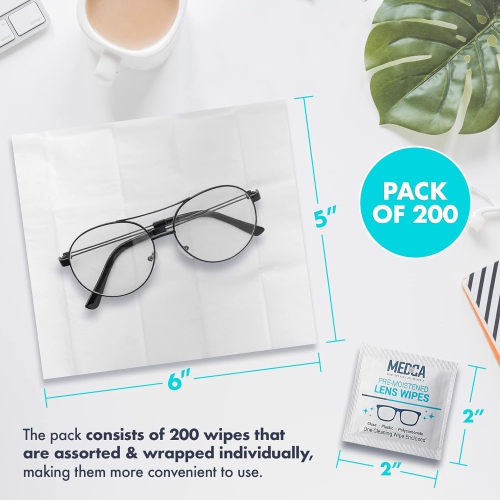 Premoistened Lens and Glass Cleaning Wipes - Portable Travel Cleaner for Glasses, Camera, Cell Phone, Smartphone, and Tablet - Disposable, Quick