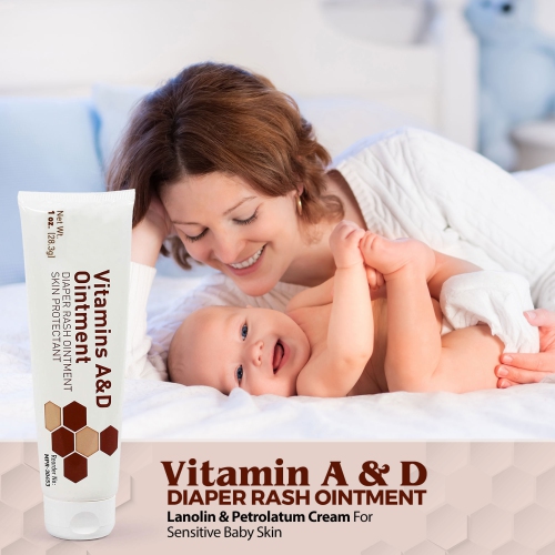 Medca Vitamin a & D Diaper Rash Ointment- Protectant Cream for Sensitive Baby Skin - Lanolin & Petrolatum Formula, Dry-Cracked Hands/feet/face Skin,