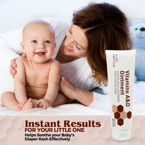 Medca Vitamin a & D Diaper Rash Ointment- Protectant Cream for Sensitive Baby Skin - Lanolin & Petrolatum Formula, Dry-Cracked Hands/feet/face Skin,