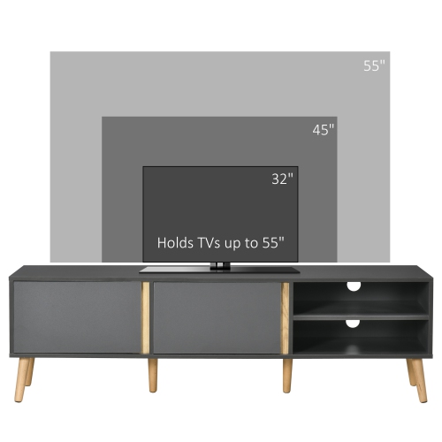 HOMCOM TV Stand Cabinet for TVs up to 55", Entertainment Unit with Doors, Storage Shelves and Cable Holes for Living Room, Bedroom, Dark Grey