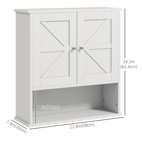 kleankin Farmhouse Bathroom Wall Cabinet, Wall-Mounted Medicine Cabinet with Open Shelf, Adjustable Shelf, and Storage Cabinet for Laundry Room, White