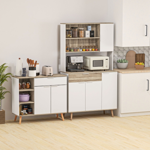 HOMCOM – buffet, armoire de cuisine moderne, armoire de rangement avec tiroir, portes à fermeture en douceur, 3 compartiments ouverts et tablettes