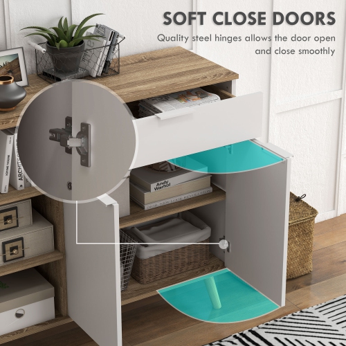 HOMCOM – buffet, armoire de cuisine moderne, armoire de rangement avec tiroir, portes à fermeture en douceur, 3 compartiments ouverts et tablettes