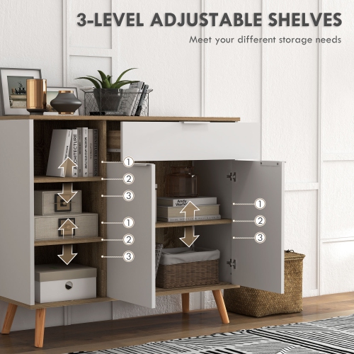 HOMCOM – buffet, armoire de cuisine moderne, armoire de rangement avec tiroir, portes à fermeture en douceur, 3 compartiments ouverts et tablettes