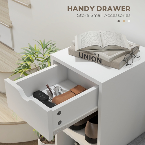 HOMCOM Shoe Bench with Seating Cushion, Entryway Bench with Adjustable Shelves, Drawer, 6 Open Compartments and Table Top for Hallway, Living Room,