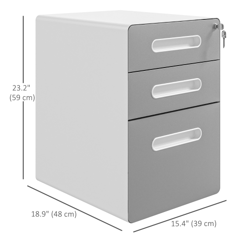 Vinsetto Metal Mobile Filing Cabinet with 3 Drawers and Lock, Under Desk Vertical File Cabinet on Wheels for Legal, A4, Letter Size for Home Office,