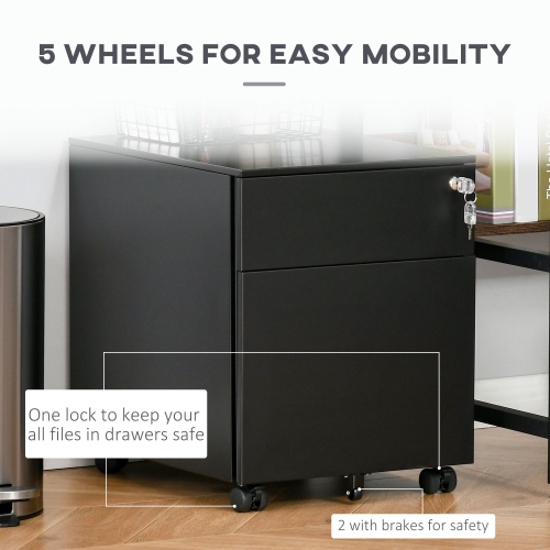 Vinsetto – Classeur vertical à 2 tiroirs, classeur verrouillable en acier avec roulettes pour A4, lettres et dossiers de format légal pour le bureau