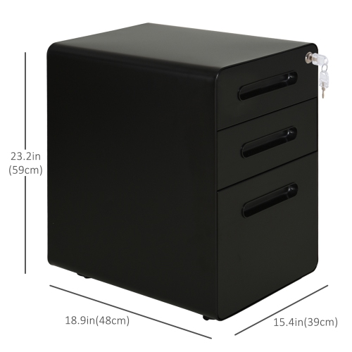 Vinsetto Metal Mobile Filing Cabinet with 3 Drawers and Lock, Under Desk Vertical File Cabinet on Wheels for Legal, A4, Letter Size for Home Office,