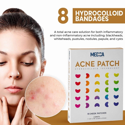 Medca Acne Care Pimple Patch - 8 - Cheek Size Acne Spot Treatment Hydrocolloid Bandage Absorbing Cover for Face Skin Acne Spot Patch Conceals,