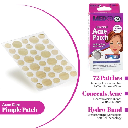 Medca Acne Care Pimple Patch Absorbing Cover - Hydrocolloid Bandages Two Universal Sizes, Acne Spot Treatment for Face & Skin Spot Patch , Reduces
