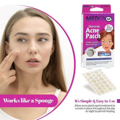 Medca Acne Care Pimple Patch Absorbing Cover - Hydrocolloid Bandages Two Universal Sizes, Acne Spot Treatment for Face & Skin Spot Patch , Reduces