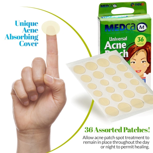 Medca Acne Care Pimple Patch Absorbing Cover - Hydrocolloid Bandages Two Universal Sizes, Acne Spot Treatment for Face & Skin Spot Patch, Reduces
