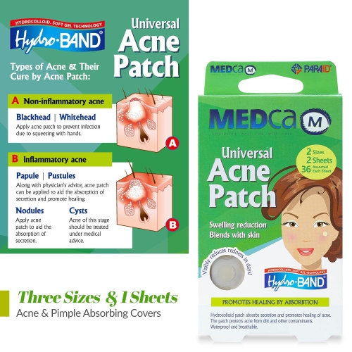 Medca Acne Care Pimple Patch Absorbing Cover - Hydrocolloid Bandages Two Universal Sizes, Acne Spot Treatment for Face & Skin Spot Patch, Reduces