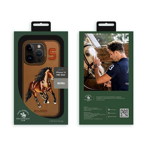 Santa Barbara Boris Series Brown Horse Embroidered Leather Case for iPhone 15 Pro Max