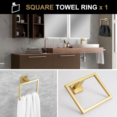 5 Pieces Brushed Gold Stainless Steel Bathroom Hardware Set - 2 23.6 Inch Towel Bar, Towel Ring, Toilet Paper Holder, Towel Hook, for Bathroom, Wall