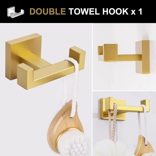 5 Pieces Brushed Gold Stainless Steel Bathroom Hardware Set - 2 23.6 Inch Towel Bar, Towel Ring, Toilet Paper Holder, Towel Hook, for Bathroom, Wall
